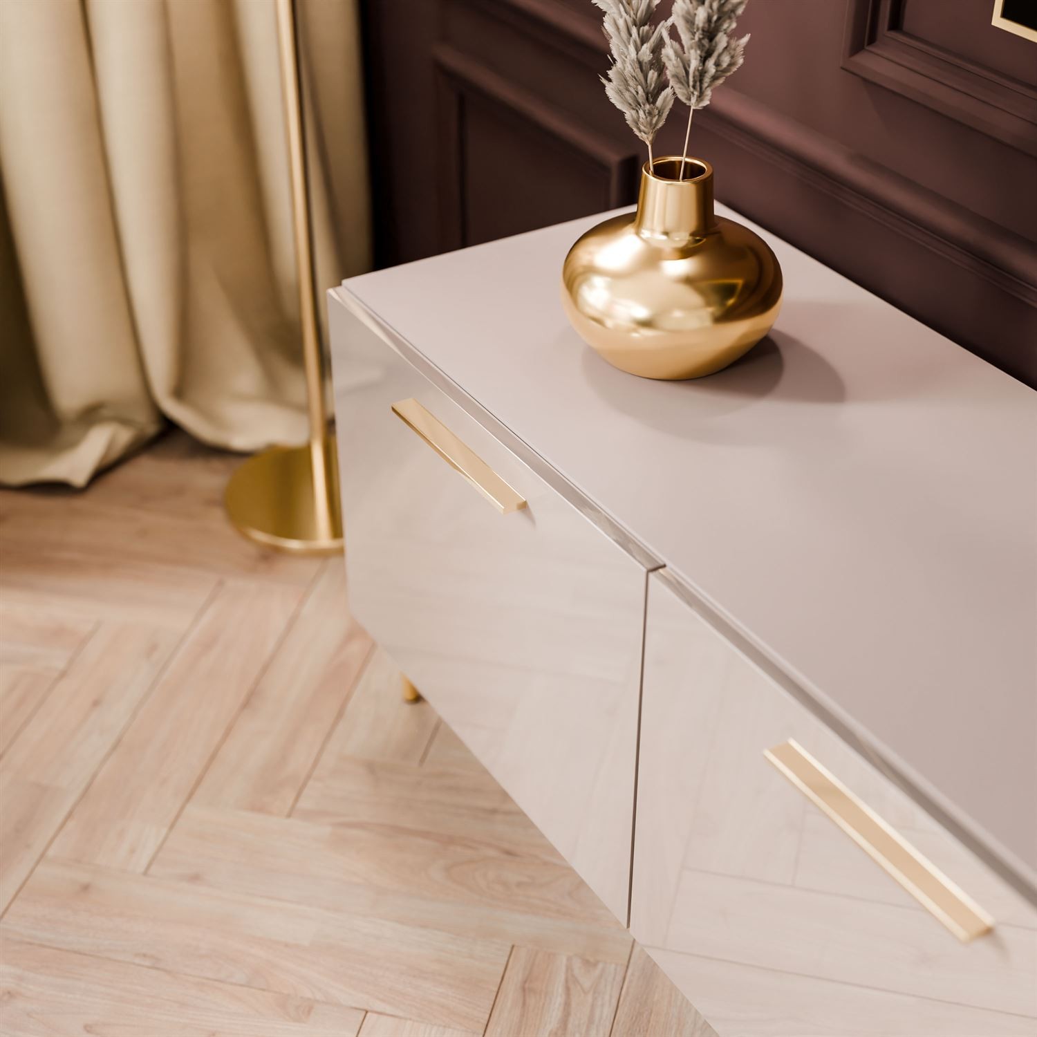 Szafka RTV AURA 200 KASZMIR wysoki połysk na nóżkach