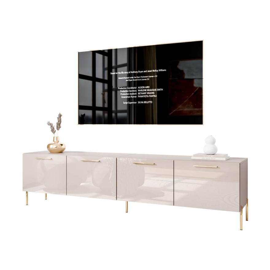 Szafka RTV AURA 200 KASZMIR wysoki połysk na nóżkach