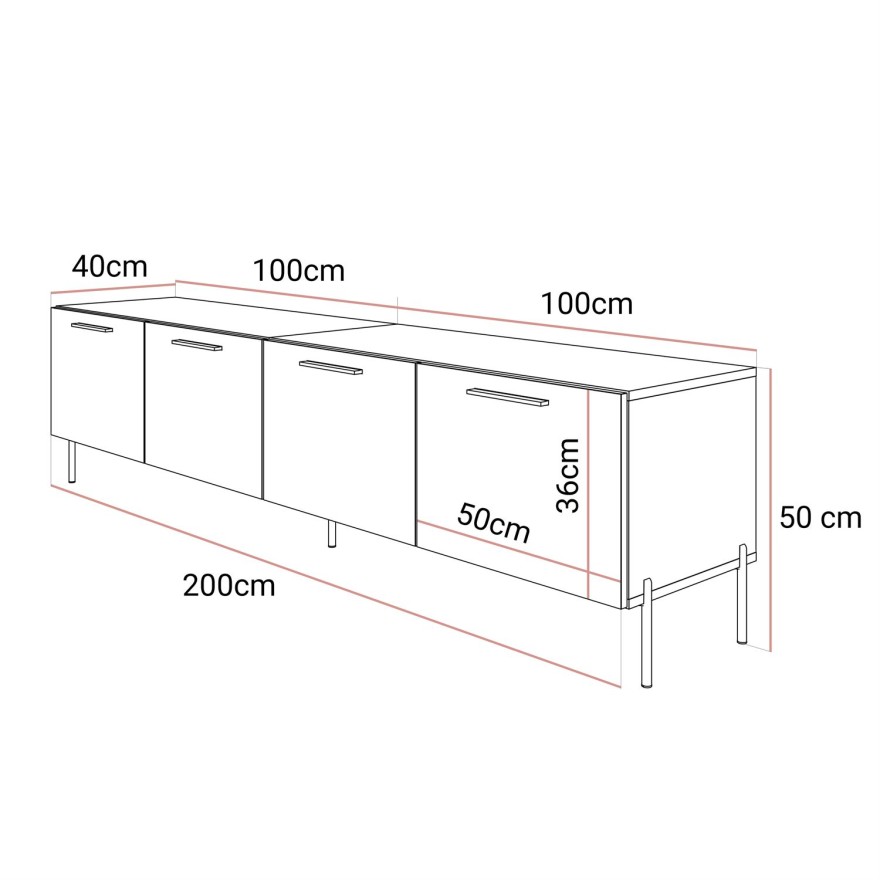 Szafka RTV AURA 200 KASZMIR wysoki połysk na nóżkach