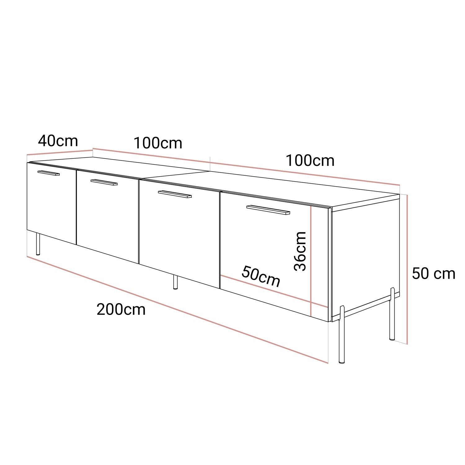 Szafka RTV AURA 200 KASZMIR wysoki połysk na nóżkach