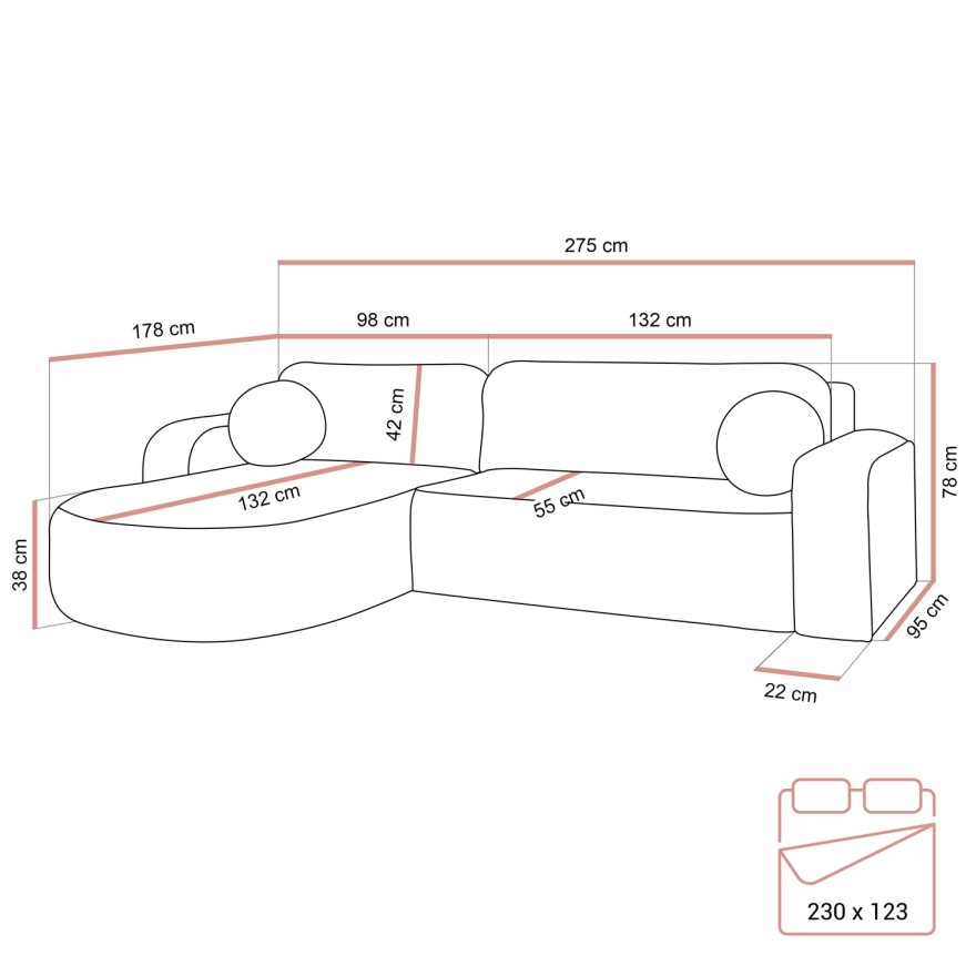 Narożnik VENUS z funkcją spania i pojemnikiem na pościel