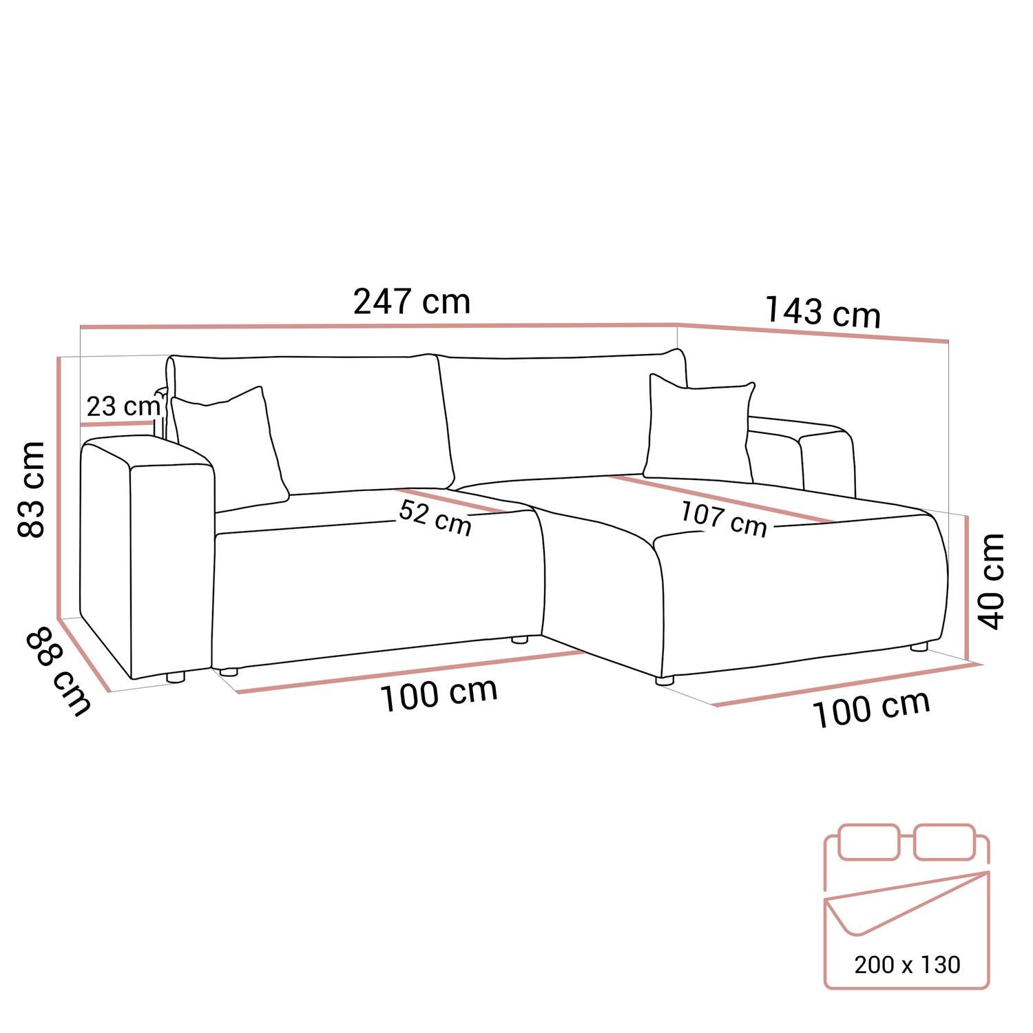 Narożnik MOVE z funkcją spania i pojemnikiem na pościel