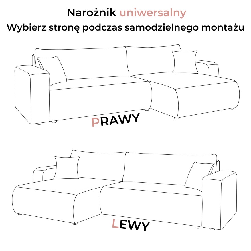Narożnik tapicerowany VESPO L z funkcją spania i pojemnikiem na pościel