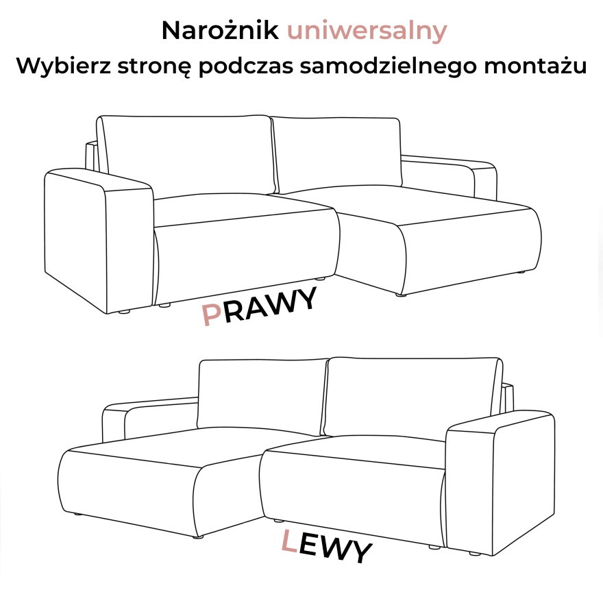 Narożnik tapicerowany OPERA z funkcją spania i pojemnikiem na pościel