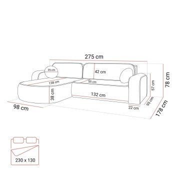 Rozkładany narożnik VENUS II z pojemnikiem na pościel