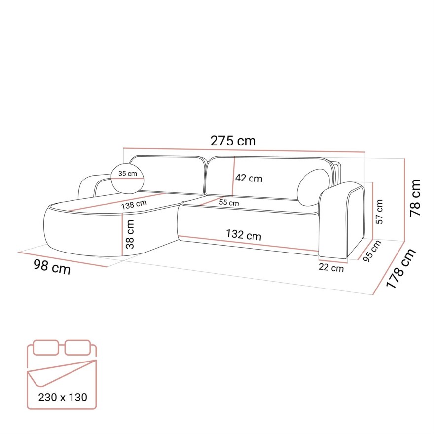 Rozkładany narożnik VENUS II z pojemnikiem na pościel