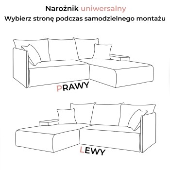 Narożnik tapicerowany LAVIO L z funkcją spania i pojemnikiem na pościel