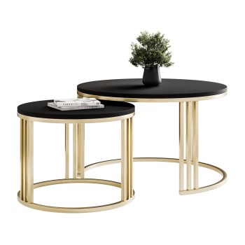 Okrągły stolik kawowy 2w1 LORI MAT złoto szczotkowane