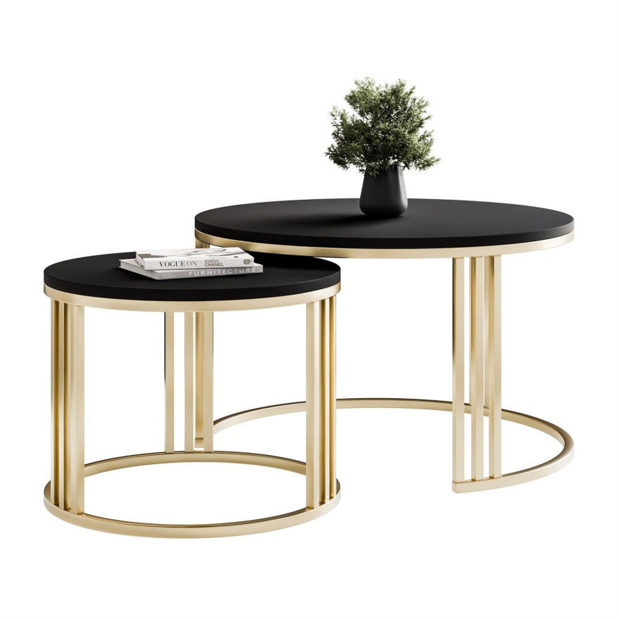 Okrągły stolik kawowy 2w1 LORI MAT złoto szczotkowane