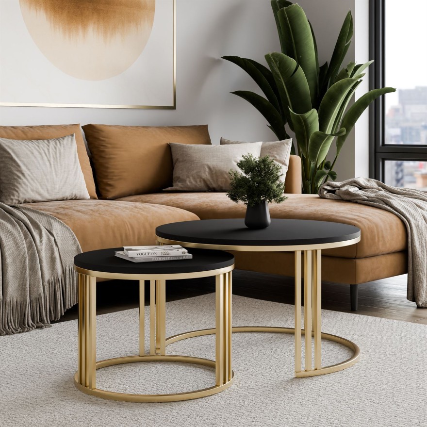 Okrągły stolik kawowy 2w1 LORI MAT złoto szczotkowane