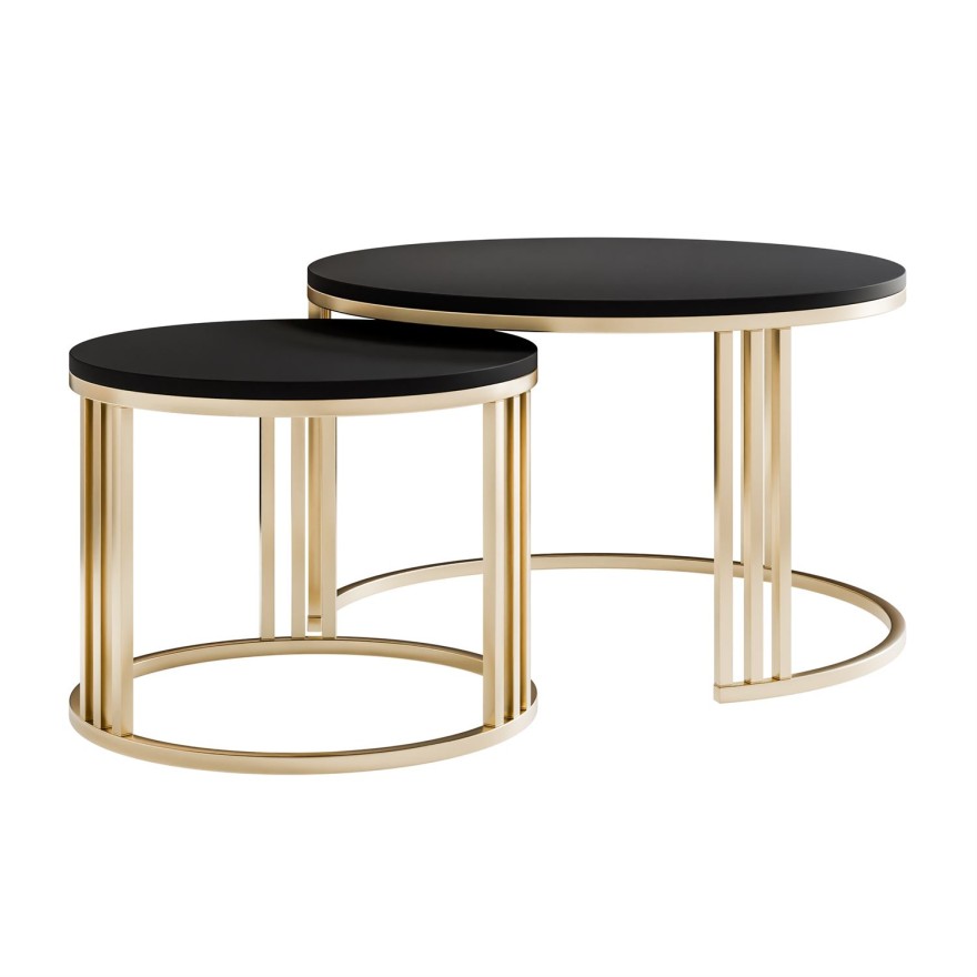 Okrągły stolik kawowy 2w1 LORI MAT złoto szczotkowane