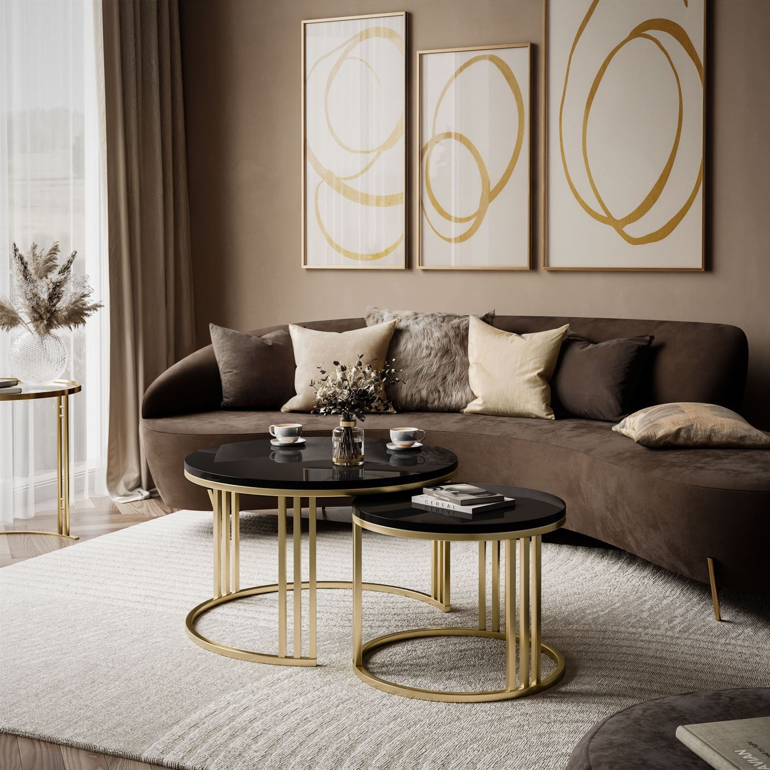 Stolik kawowy 2w1 LORI wysoki połysk złoto szczotkowane