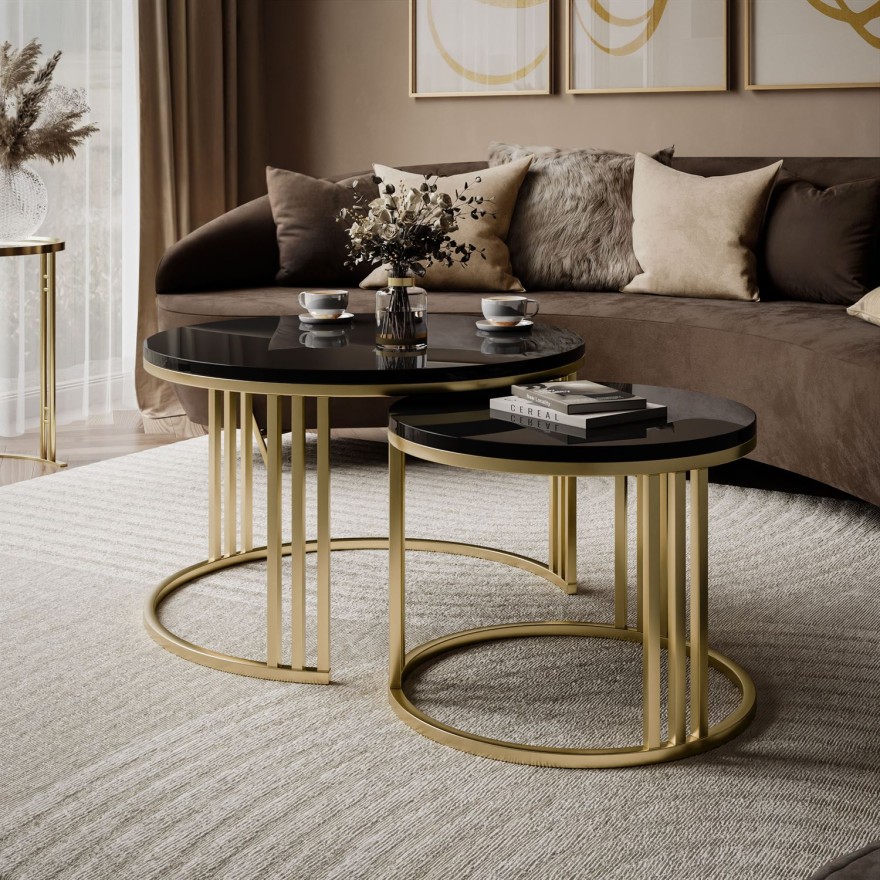 Stolik kawowy 2w1 LORI wysoki połysk złoto szczotkowane