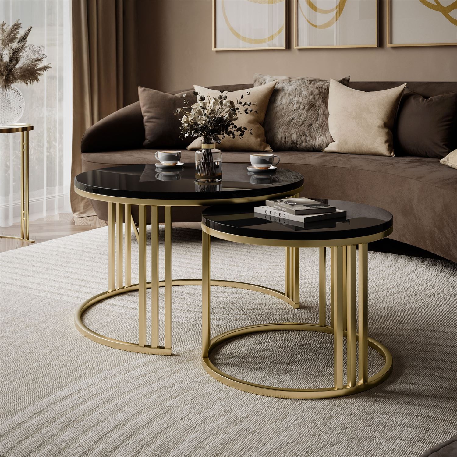 Stolik kawowy 2w1 LORI wysoki połysk złoto szczotkowane