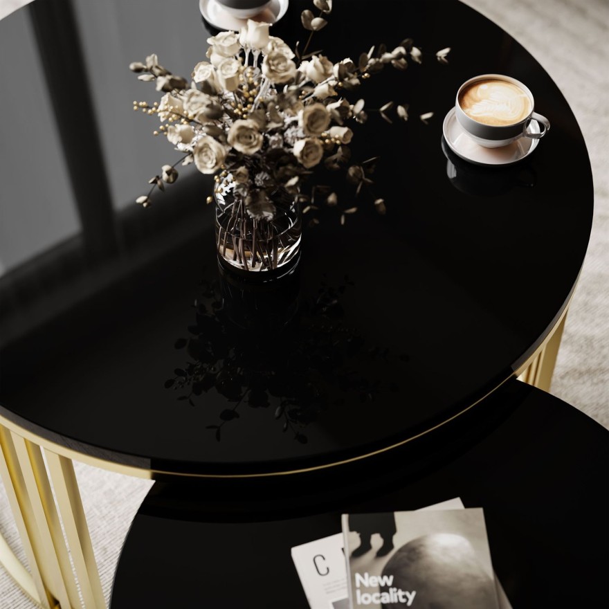 Stolik kawowy 2w1 LORI wysoki połysk złoto szczotkowane