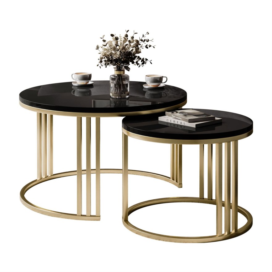 Stolik kawowy 2w1 LORI wysoki połysk złoto szczotkowane