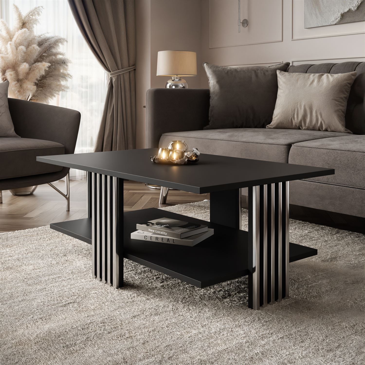 Stolik kawowy SAPHIRA SILVER z półką