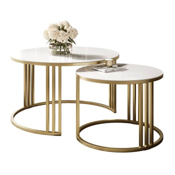 Okrągły stolik kawowy 2w1 LORI GLASS złoto szczotkowane