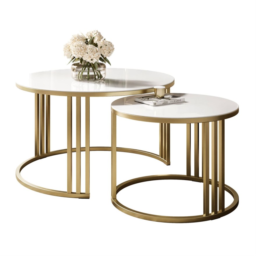 Okrągły stolik kawowy 2w1 LORI GLASS złoto szczotkowane