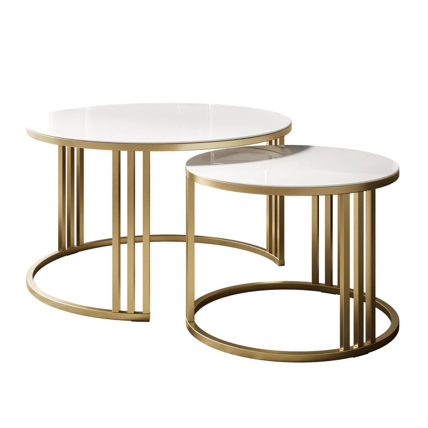 Okrągły stolik kawowy 2w1 LORI GLASS złoto szczotkowane