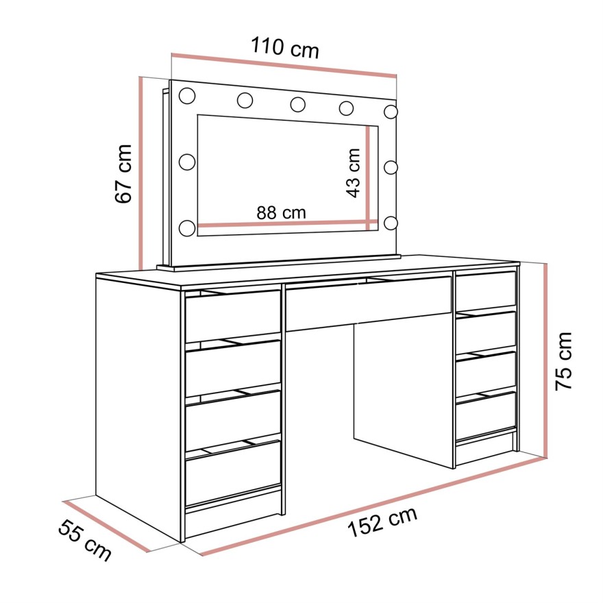 Toaletka MADA DOUBLE z oświetleniem LED