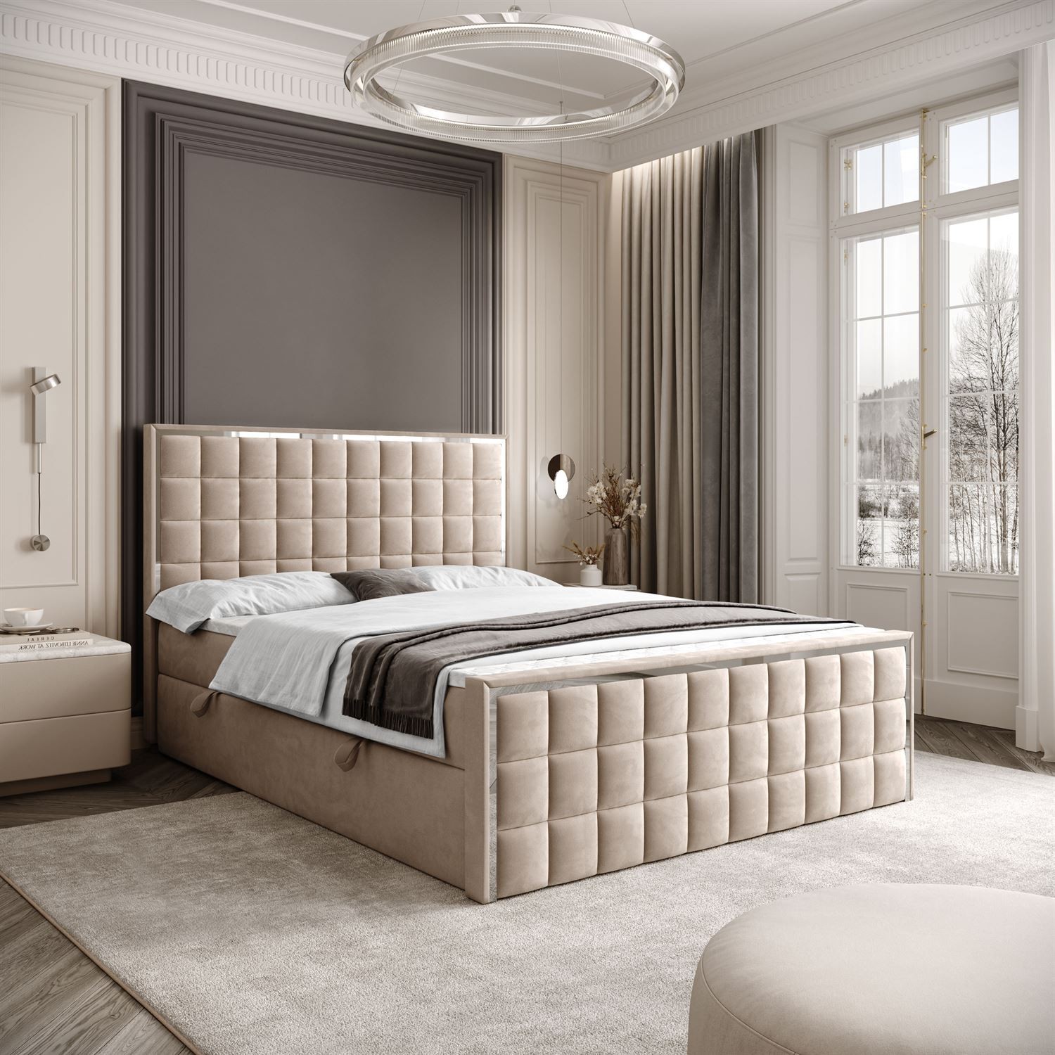 Łóżko kontynentalne ISADORA II SILVER z pojemnikiem na pościel