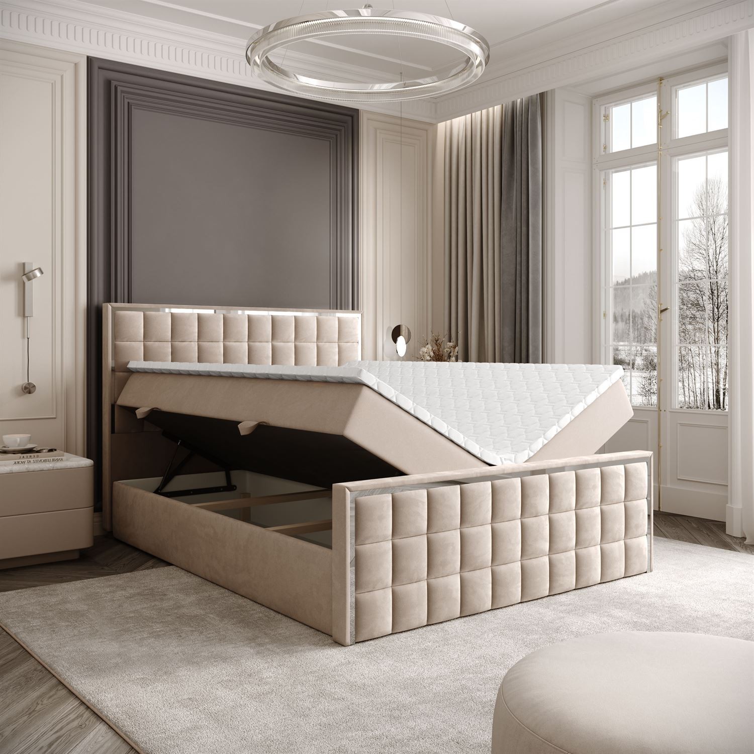 Łóżko kontynentalne ISADORA II SILVER z pojemnikiem na pościel