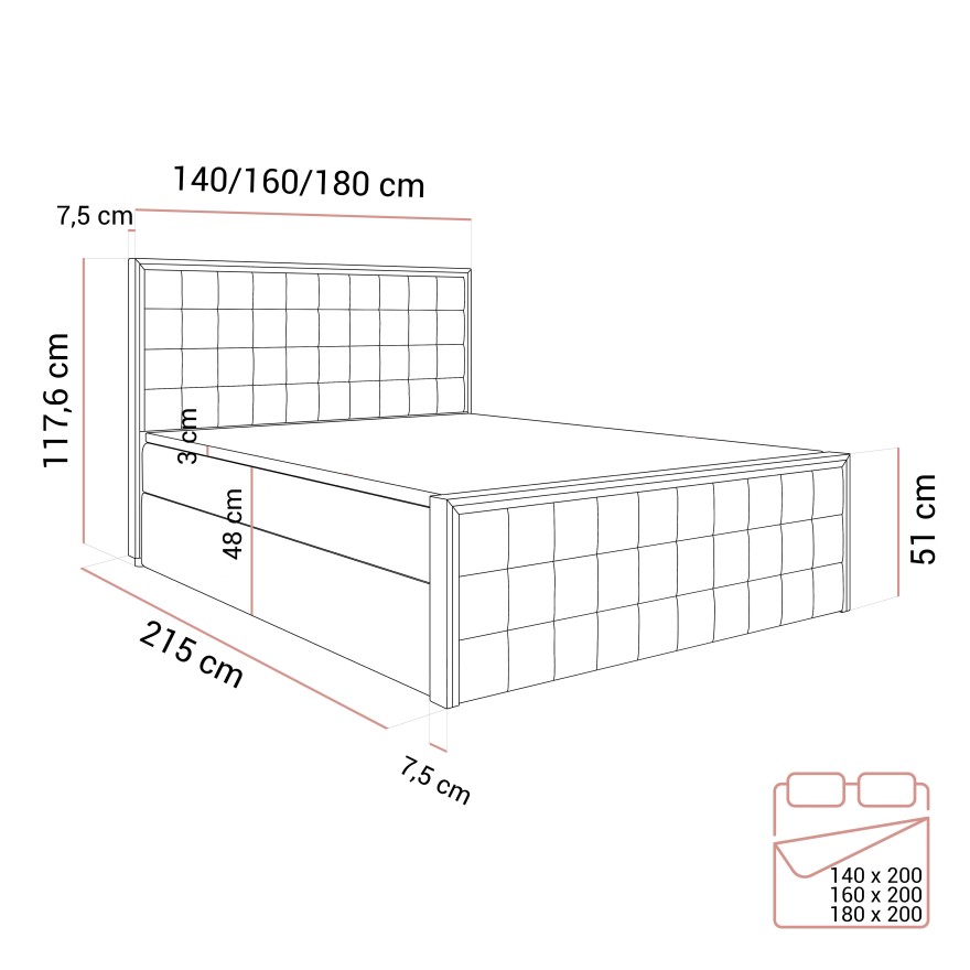 Łóżko kontynentalne ISADORA II SILVER z pojemnikiem na pościel