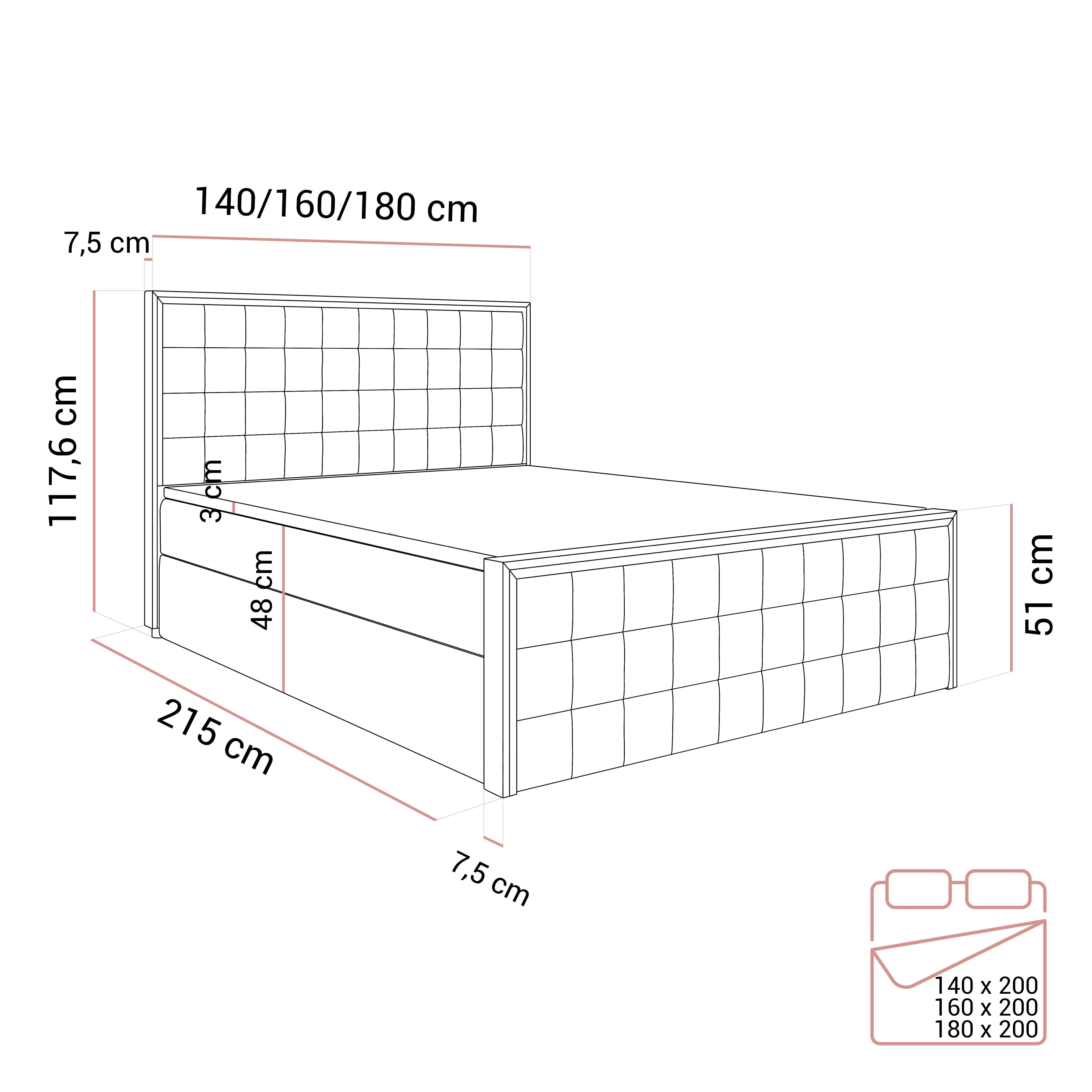 Łóżko kontynentalne ISADORA II SILVER z pojemnikiem na pościel