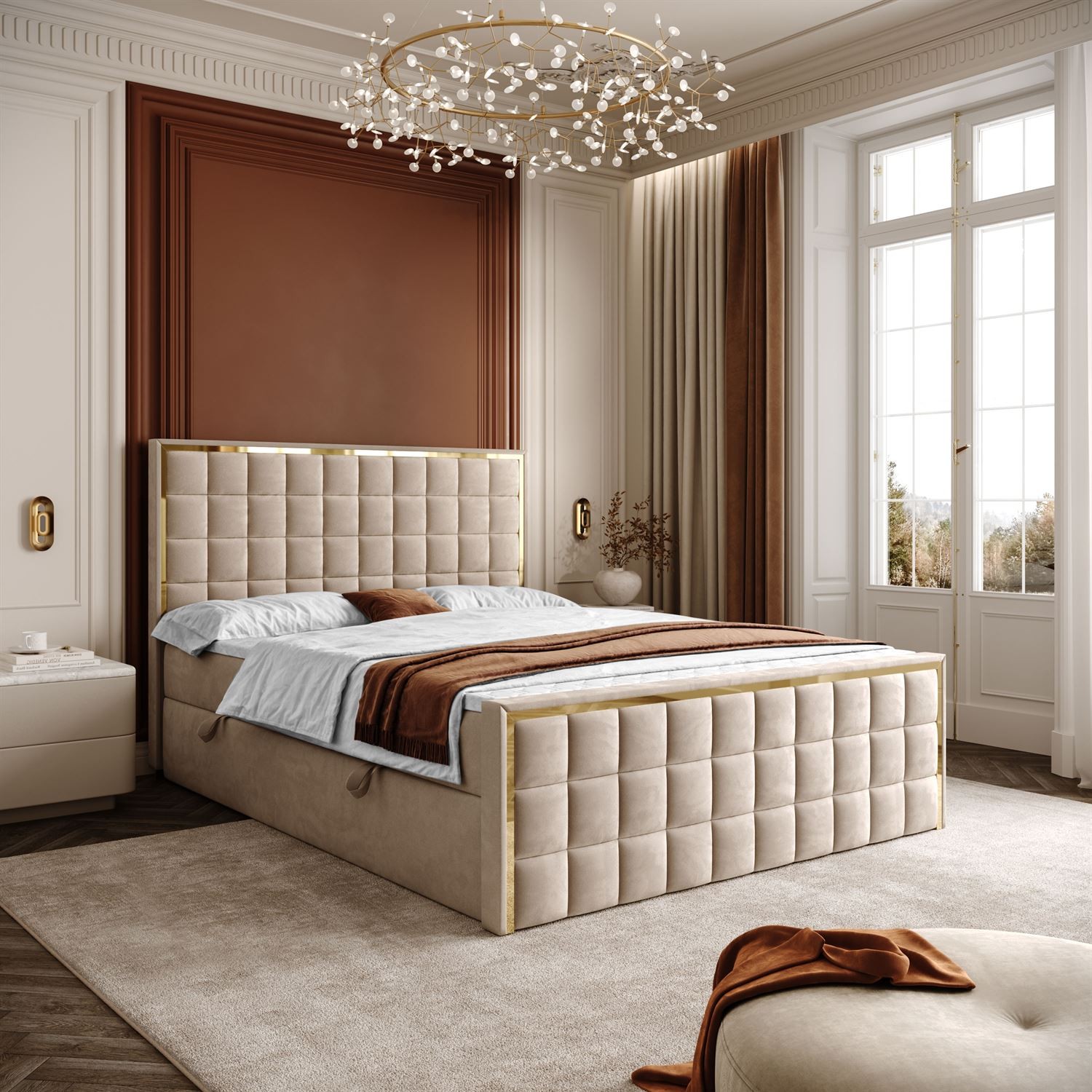 Łóżko kontynentalne ISADORA II GOLD z pojemnikiem na pościel