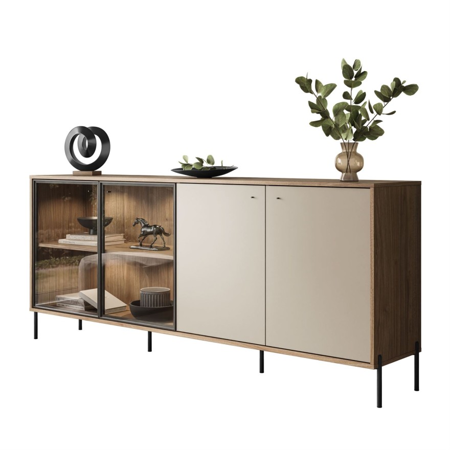 Komoda czterodrzwiowa ISA 4D z oświetleniem LED na wysokich nóżkach