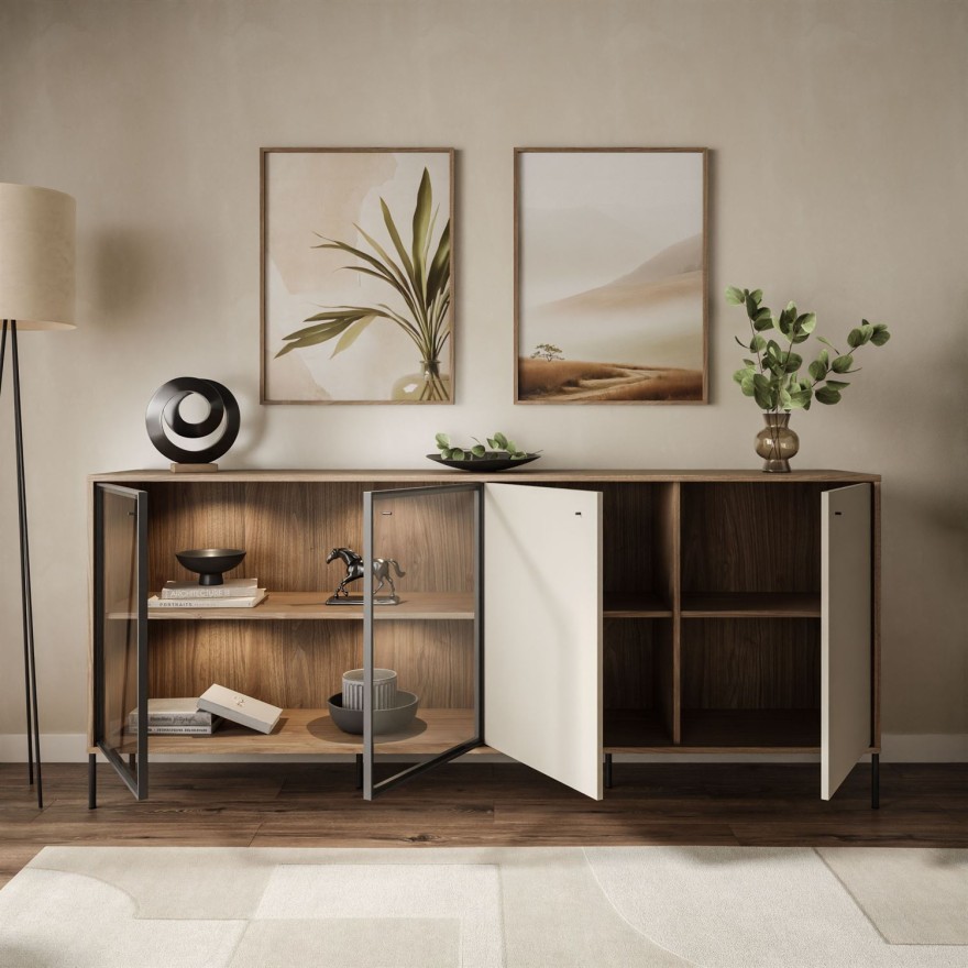 Komoda czterodrzwiowa ISA 4D z oświetleniem LED na wysokich nóżkach