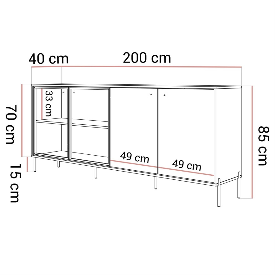 Komoda czterodrzwiowa ISA 4D z oświetleniem LED na wysokich nóżkach