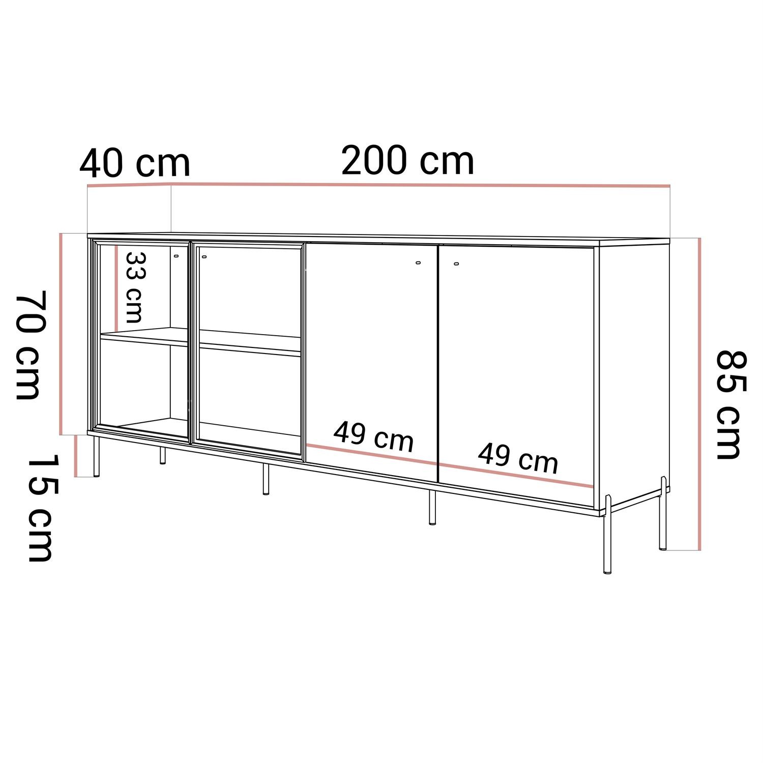 Komoda czterodrzwiowa ISA 4D z oświetleniem LED na wysokich nóżkach