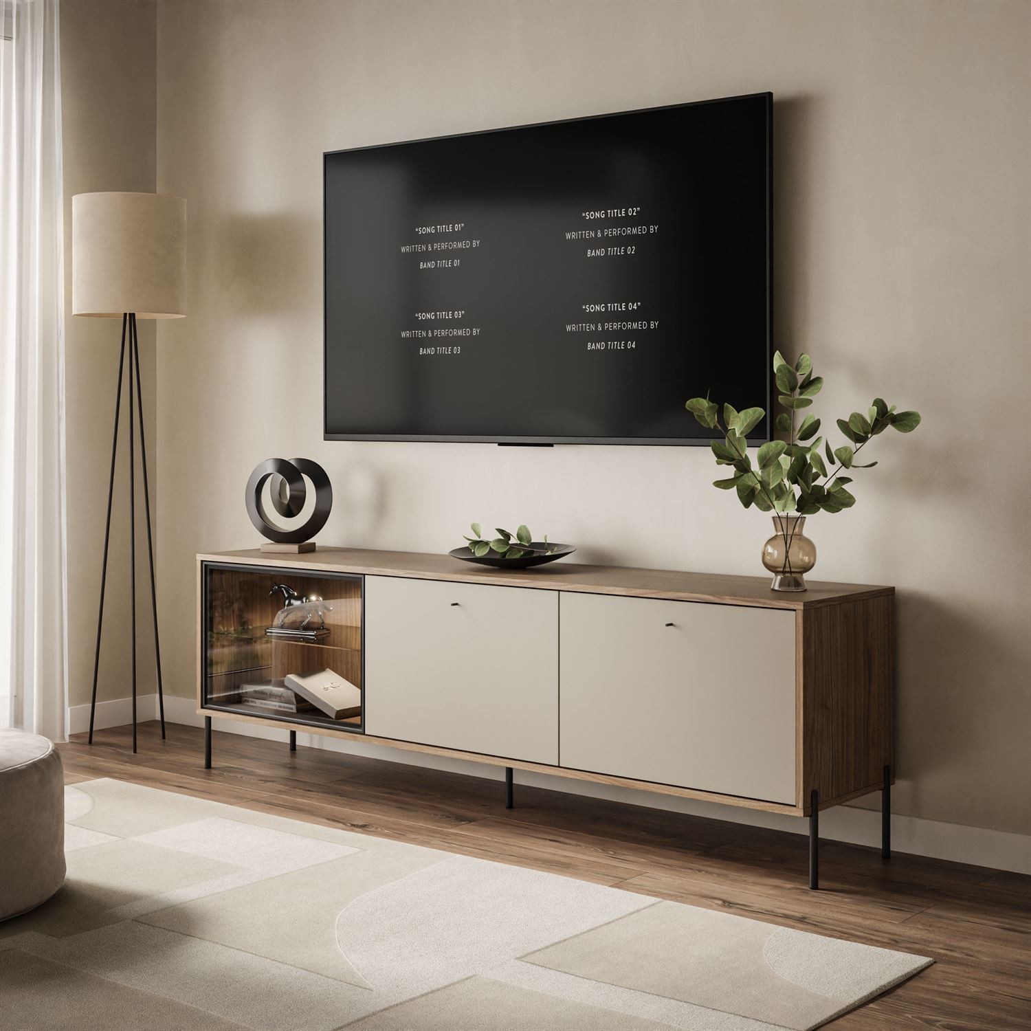 Szafka RTV ISA z oświetleniem LED na wysokich nóżkach