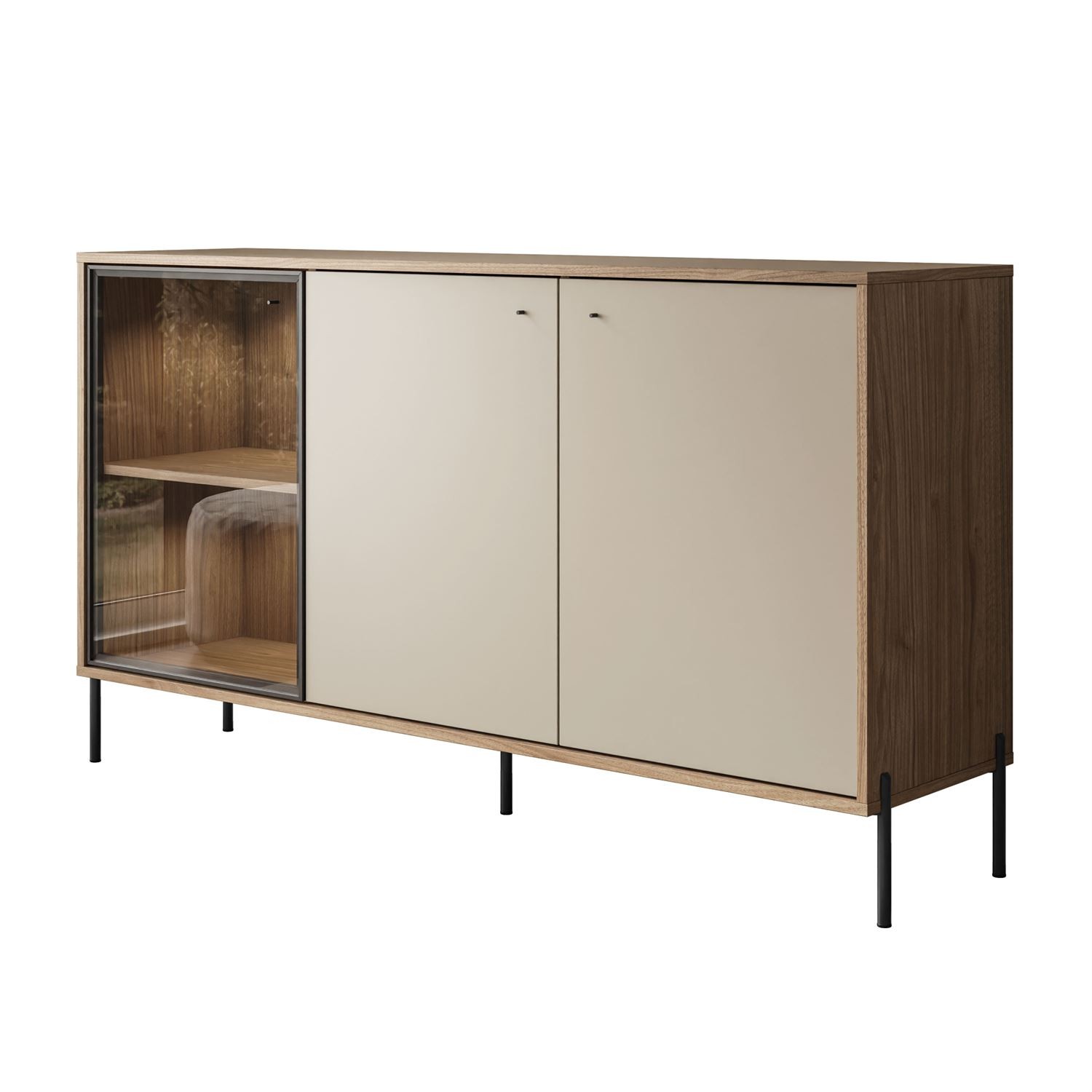 Trzydrzwiowa komoda ISA 3D z oświetleniem LED na wysokich nóżkach