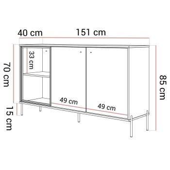 Trzydrzwiowa komoda ISA 3D z oświetleniem LED na wysokich nóżkach