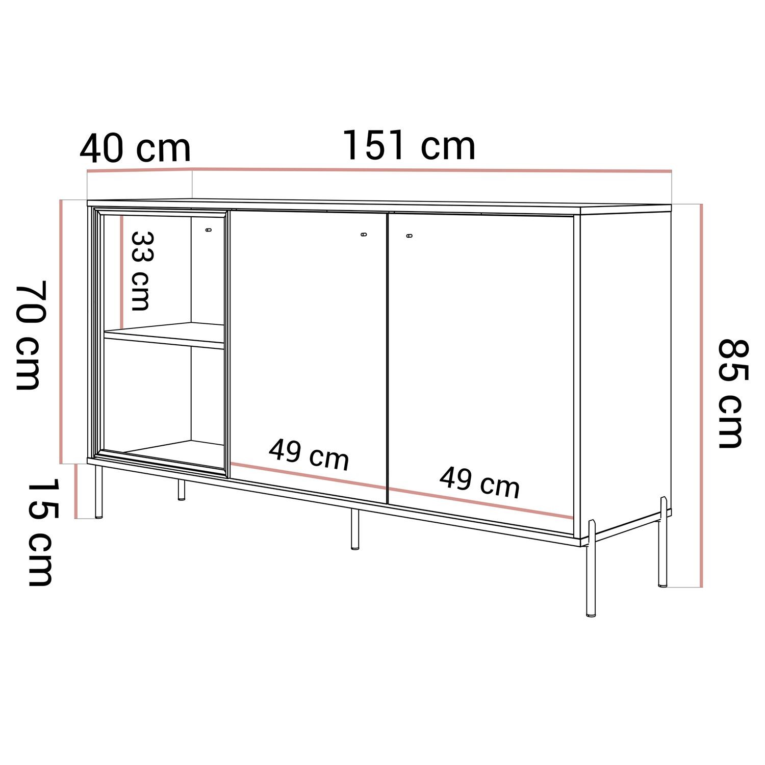 Trzydrzwiowa komoda ISA 3D z oświetleniem LED na wysokich nóżkach