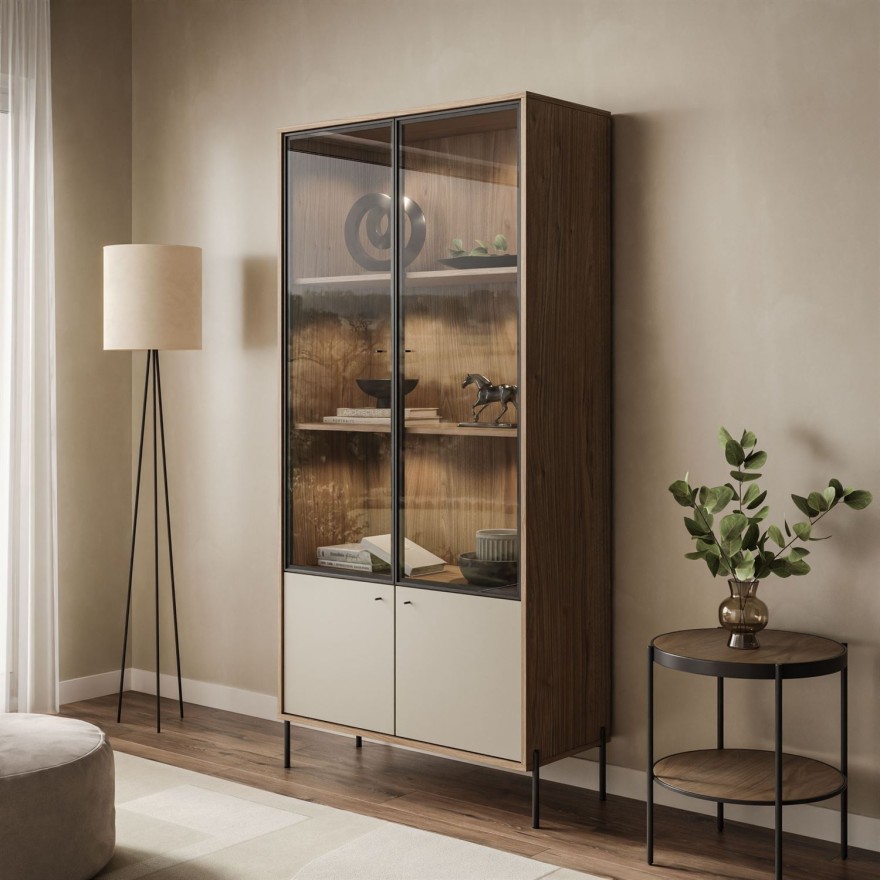 Witryna dwudrzwiowa ISA z oświetleniem LED na wysokich nóżkach