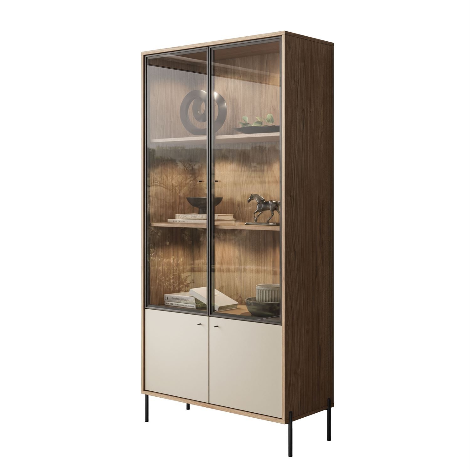 Witryna dwudrzwiowa ISA z oświetleniem LED na wysokich nóżkach