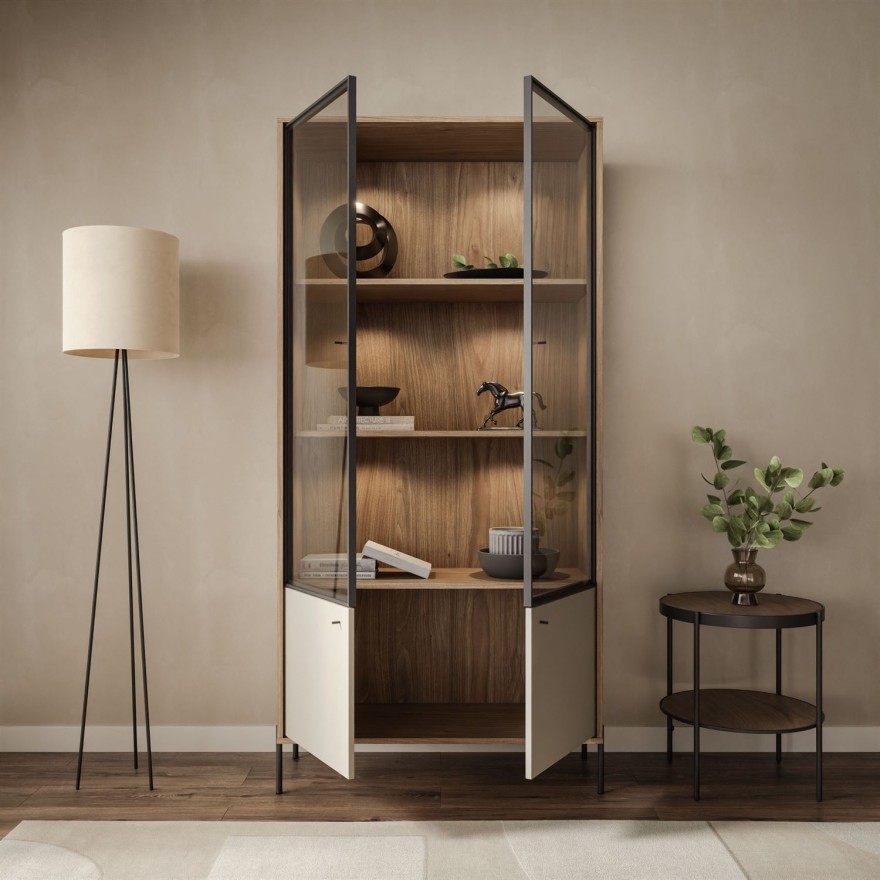 Witryna dwudrzwiowa ISA z oświetleniem LED na wysokich nóżkach