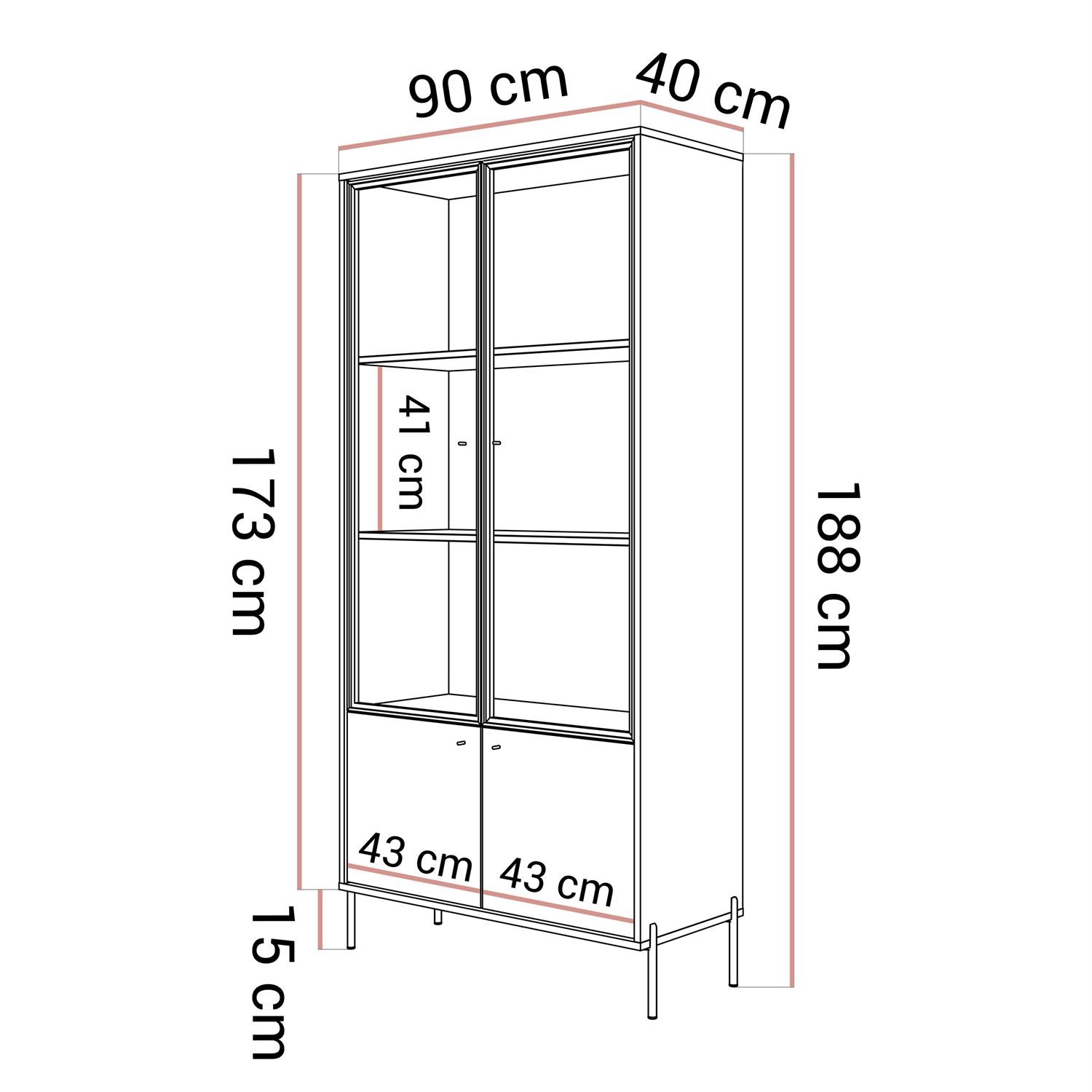 Witryna dwudrzwiowa ISA z oświetleniem LED na wysokich nóżkach