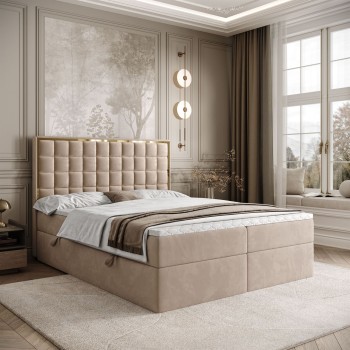 Łóżko kontynentalne ISADORA GOLD z pojemnikiem na pościel