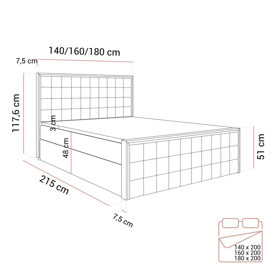 Łóżko kontynentalne ISADORA II GOLD z pojemnikiem na pościel