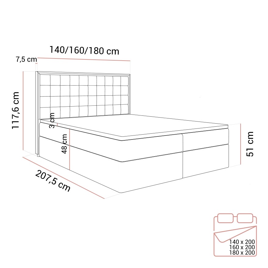 Łóżko kontynentalne ISADORA GOLD z pojemnikiem na pościel