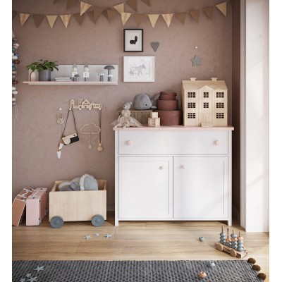 Komoda z szufladą LUNA LN-05 2d1s biały/różowy