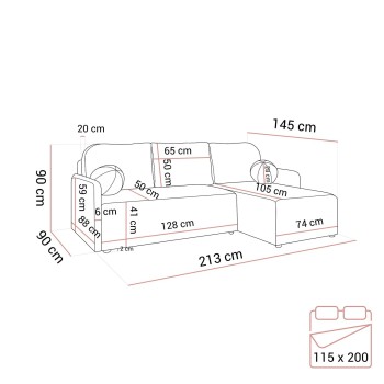 Narożnik CUDDLE z funkcją spania i pojemnikiem na pościel