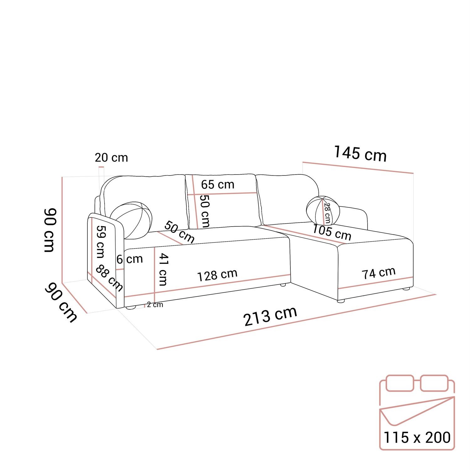 Narożnik CUDDLE z funkcją spania i pojemnikiem na pościel
