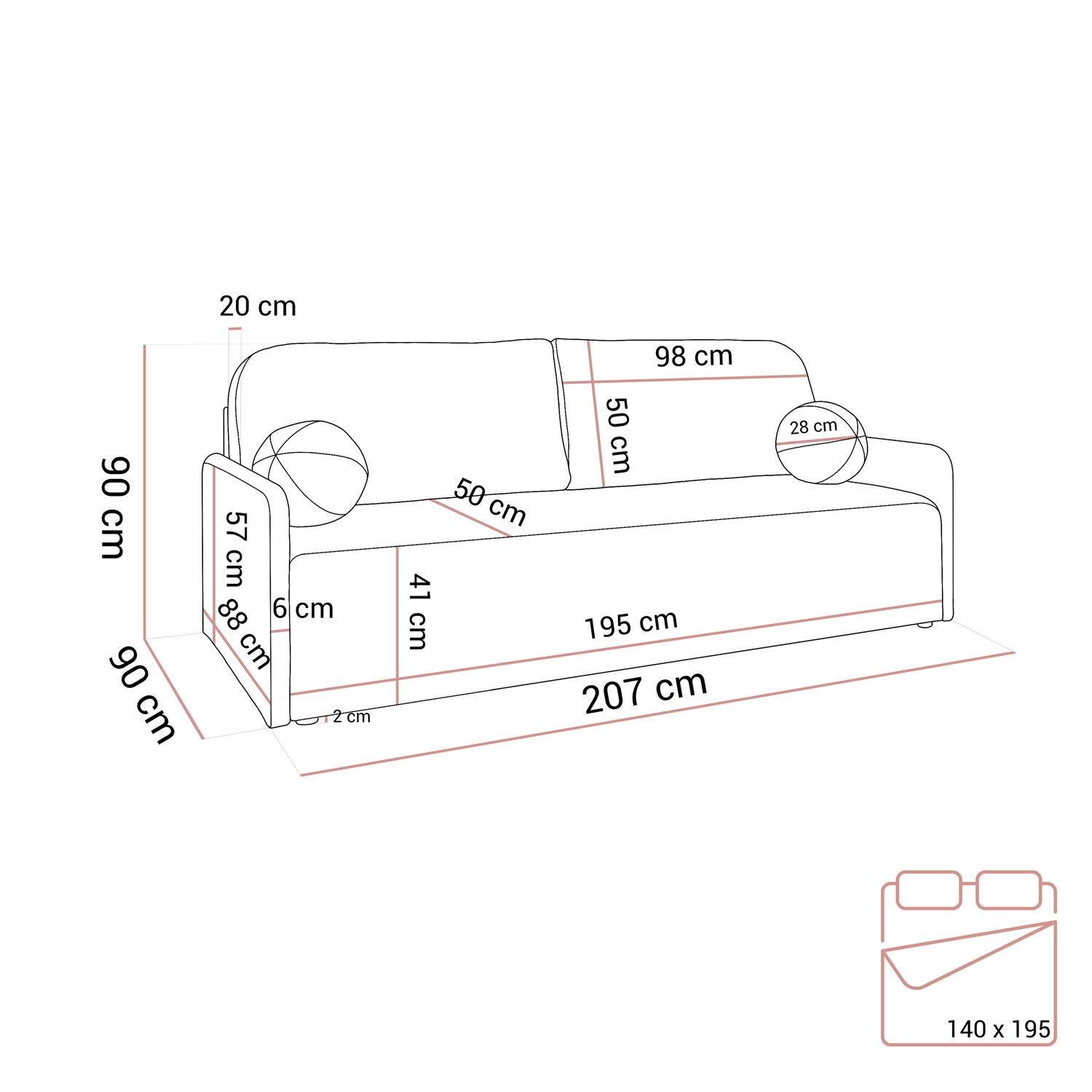 Kanapa CUDDLE z funkcją spania i pojemnikiem na pościel