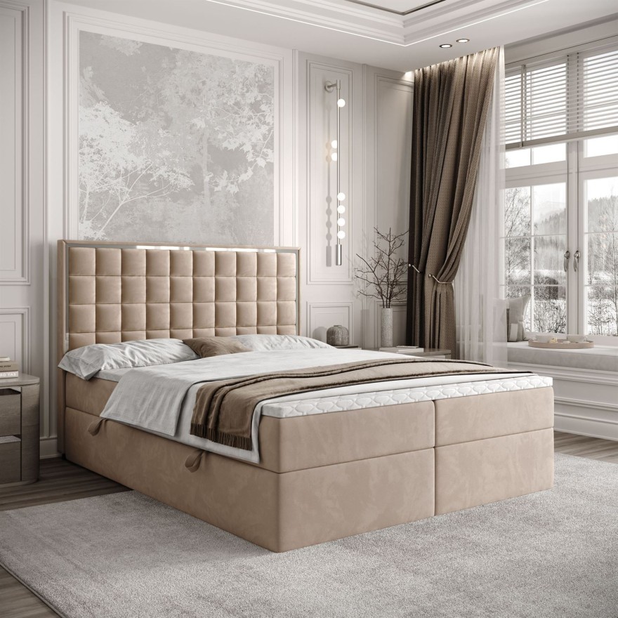 Łóżko kontynentalne ISADORA SILVER z pojemnikiem na pościel